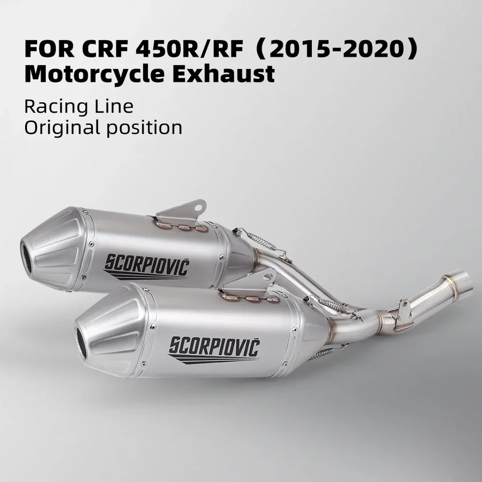 Motocykel upravený výfukový potrubie, dvojitá otvor z nehrdzavejúcej ocele, tlmič pre honda CRF 450R CRF 450RX, 2015-2020