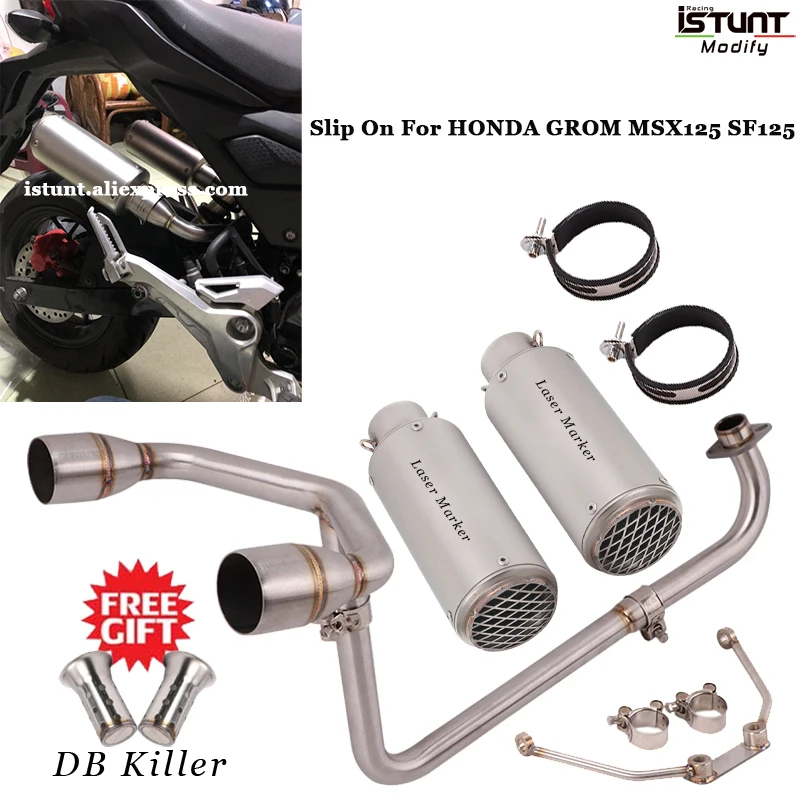 Motocykel Výfukový kompletný systém upravený dvojitý otvor únik Moto tlmič 51 mm predné stredné linkové potrubie pre Honda Grom MSX125 SF125
