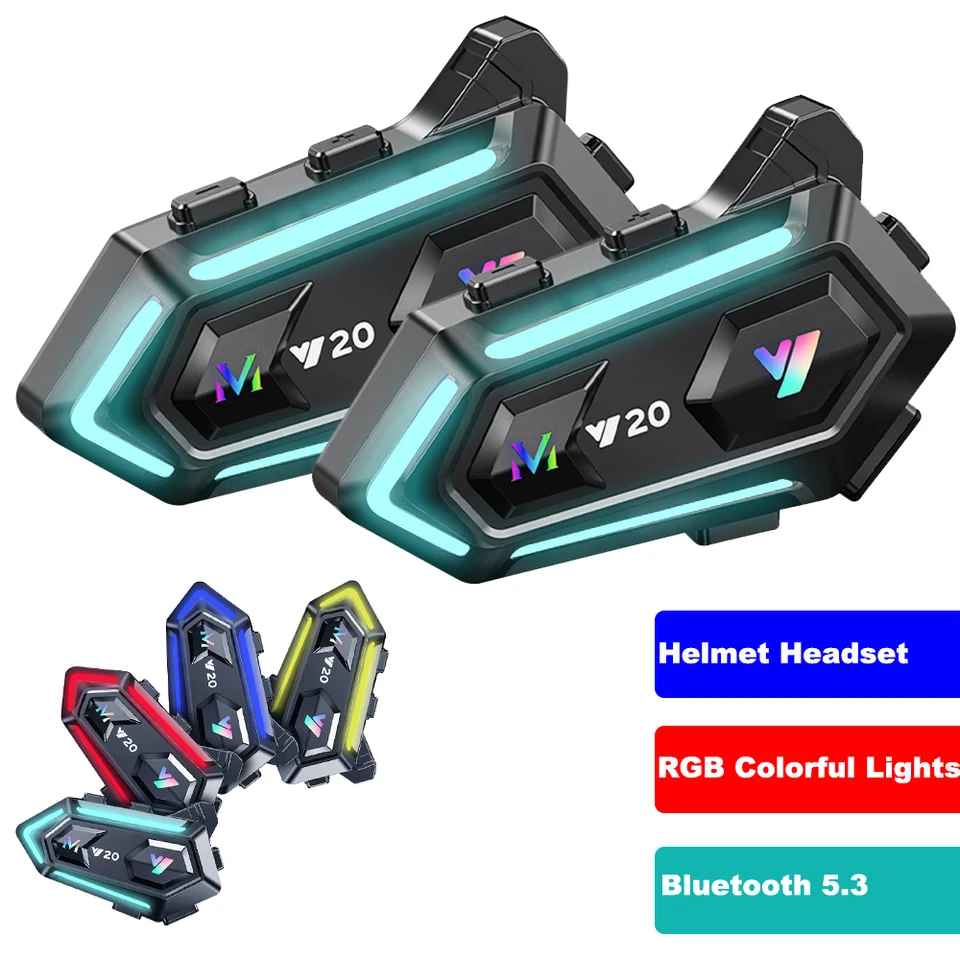 Motocykel Wireless Helma Headset Bluetooth 5.3 s RGB farebné svetlá pre slúchadlá pre slúchadlá pre ruky