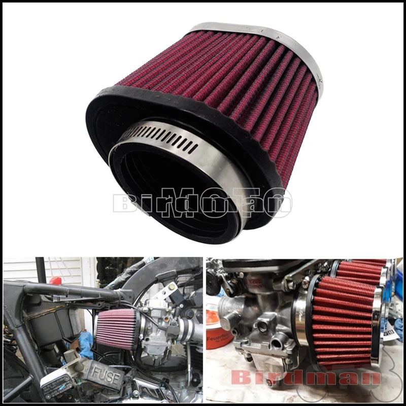 Motocykel červená 48 mm 52 mm 52 mm čistiaci prostriedok vzduchu Univerzálny pre Cafe Racer Honda Yamaha BMW Kawasaki Suzuki Oval Air Filter
