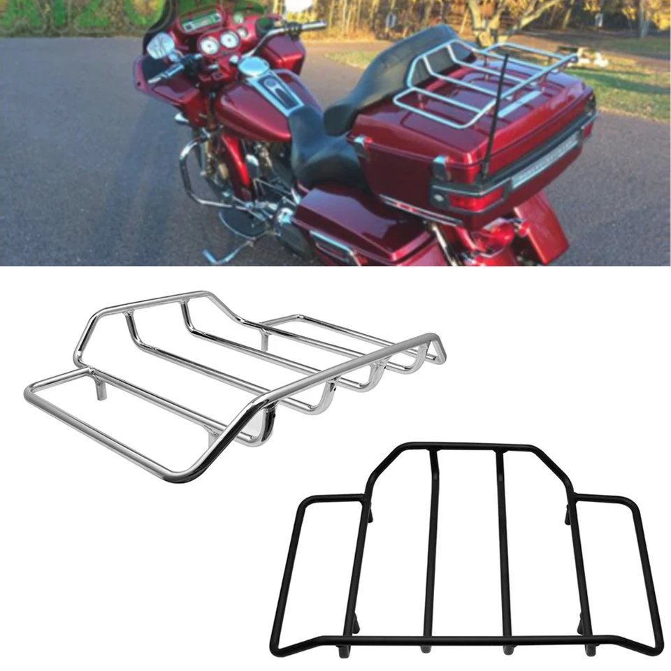 Motocykel čierny/chrómový zájazdový balíček batožinové batožiny Top stojan Trunk Pak pre Harley Touring Road King Street Glide FlHr FlHx 1984-2018