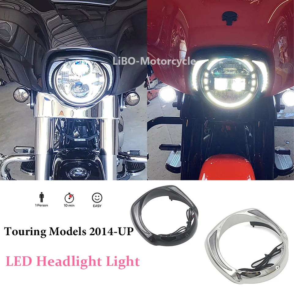 Motocykelový svetlometový rázový prsteň s jantárovou zákrutou pre turné ulica Glide Road King Electra Tri Glide FlHr flHx fltxr