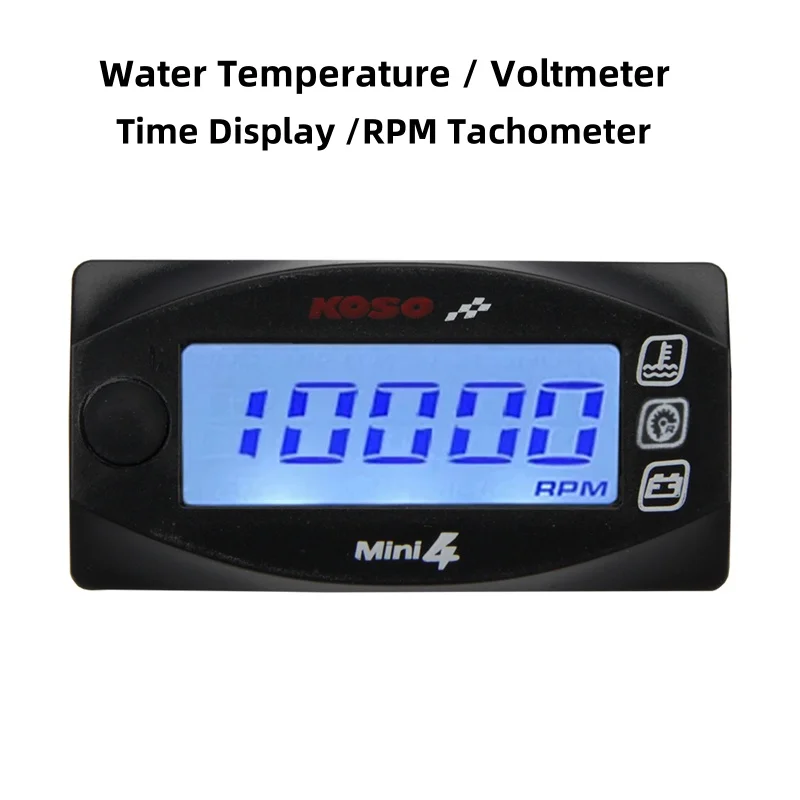 Motocykle Voda teplota Voltmeter Time Displej RPM Tachometer Mini Koso 4 v 1 LED Digitálne upravené príslušenstvo prístrojov