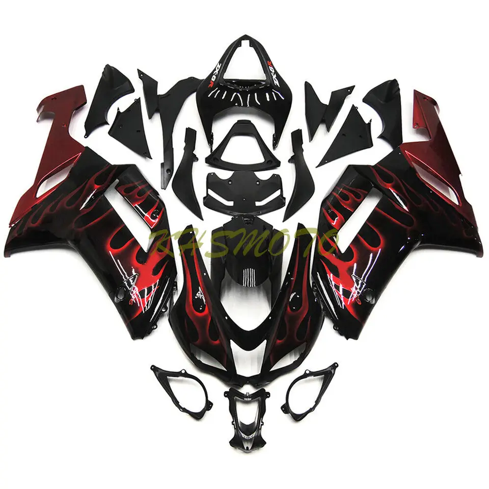 Motocyklová kapotáž pre kawasaki Ninja Zx6r 636 2007 2008 ZX-6R 07 08 Vstrekovanie červené plamene Čierne kapotáž Bodywork Set