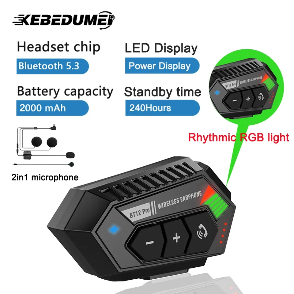 Motocyklová prilba na prilbu headset nepremokavá Handsfree Call Kit Stereo 2000MAH BT5.3 slúchadlá s LED Poewer Displej Rhythmic RGB Light
