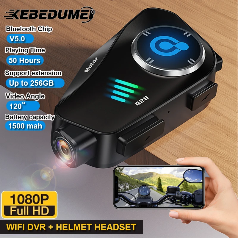 Motocyklová prilba náhlavnej súpravy Bluetooth 5.0 slúchadlá WiFi 1080p Video Recorder Wi -Fi Camera 500 mAh vodotesná s 32 g TF kartami