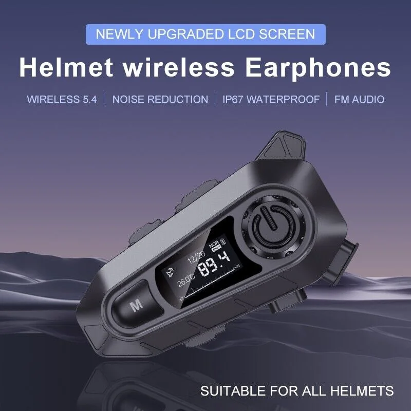 Motocyklová prilba náhlavnej súpravy Handfree Handfree Call Waterproof BT 5.4 Moto slúchadlá s FM Radio veľkým LED displejom pre jazdca