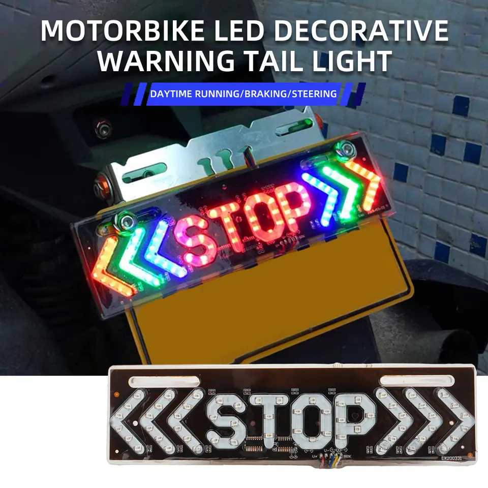 Motocyklová zastávka brzdová lampa RGB LED vodotesný vodotesný zákrutový signál Zadná chvostová žiarovka Drl Running Light Stop Turn Taillight Pan