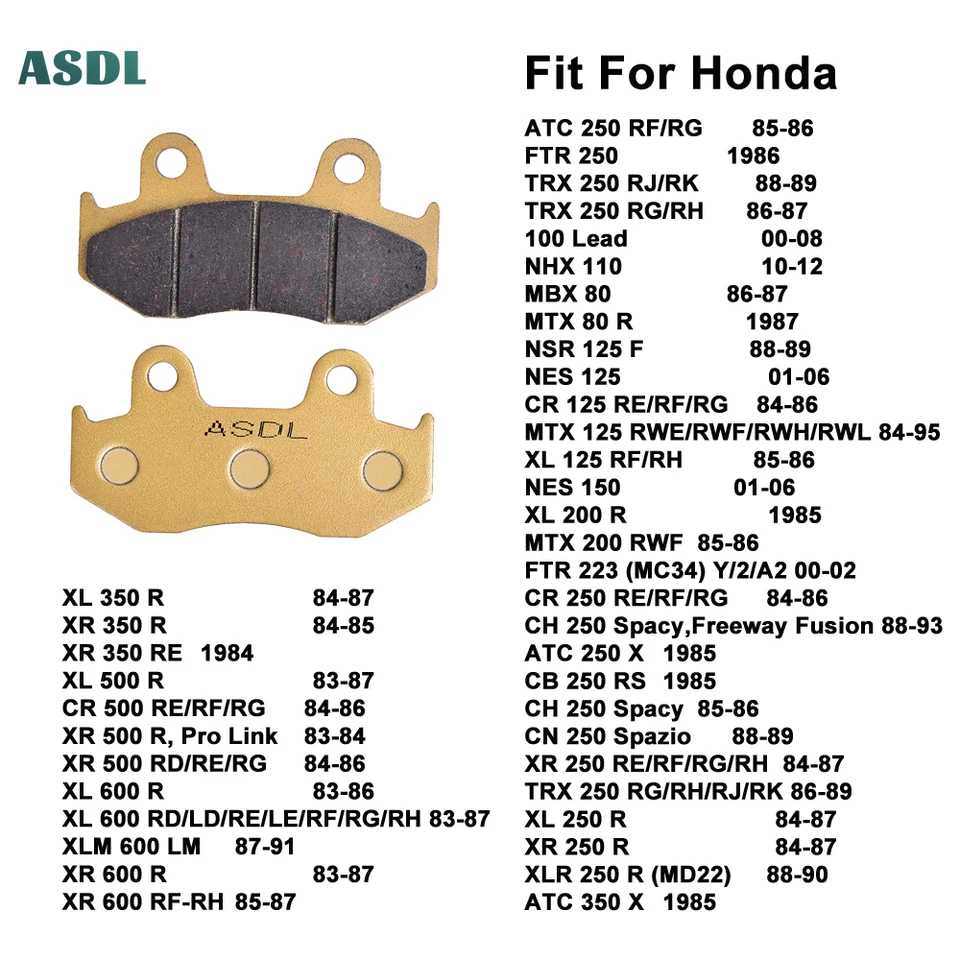 Motocyklové keramické brzdové doštičky pre Honda ATC Ftr Trx 250 100LEAD 00-08 XL250R CB250RS NSR NES CR 125 XL200R XR 250 350 500 600