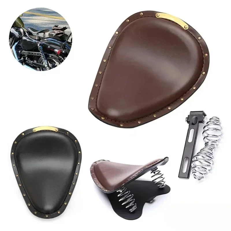 Motocyklové kožené sedlo sedadlo retro čierne kožené sólové sedadlo pre Harley Custom Chopper Bobber pre Honda pre Yamaha pre Kawasaki