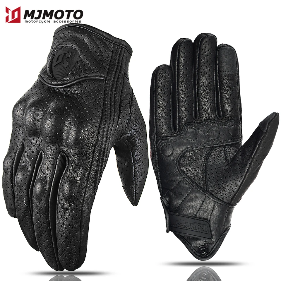 Motocyklové rukavice letné kožené motokrosové rukavice Muži Ženy retro cyklujúci motocyklista