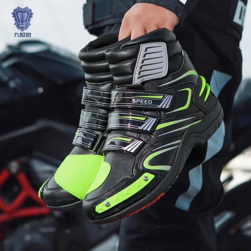 Motocyklové topánky pro-bicker rýchlosť cestných pretekárskych cyklistov kožené muži Motokros dlhé koleno-vysoké topánky 3 farby dostupné fluorescenčné
