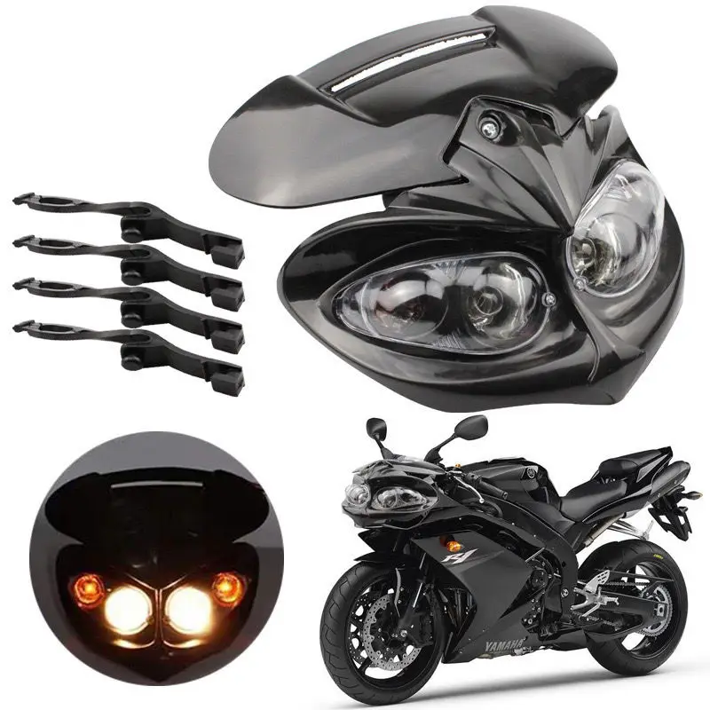 Motocyklové závodné svetlomet HI LO BEAM DUAL HLAVY LAMP LIMP LIGHT LIGHT Univerzálne 12V pre špinavé bicykle ATV Motorbike svetlometový lampa Maska