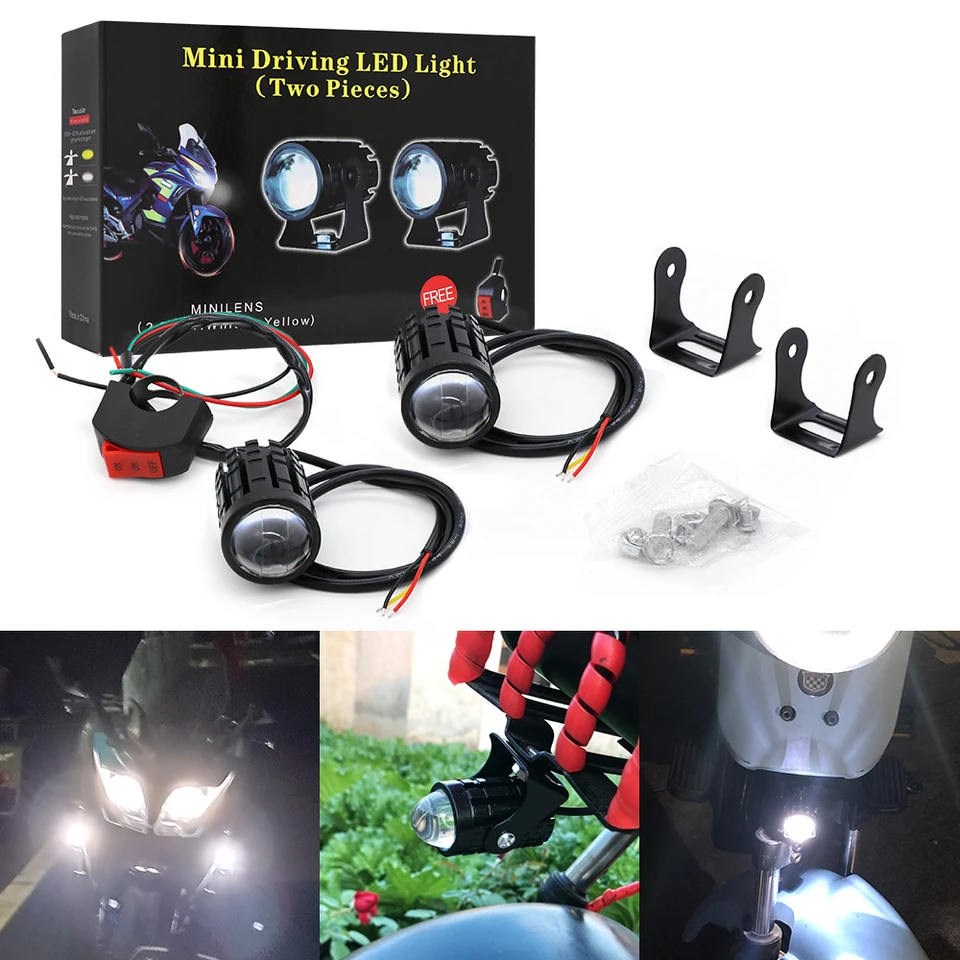 Motocyklový svetlomet s prepínačmi LED reflektory Super jasná dvojfarebná hi/lo beam motolórna pomocná DRL motocyklové žiarovky hmlové svetlo
