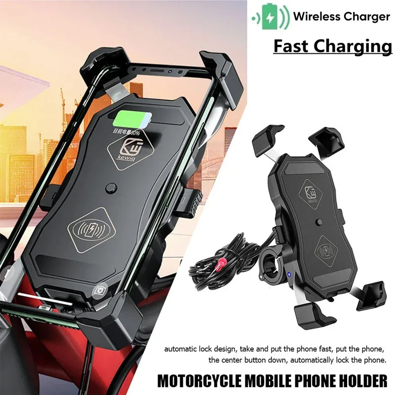 Motocyklový telefón Rýchle bezdrôtové nabíjanie rýchle nabíjanie USB nabíjačka Moto Motorbike Mirror Stand Support Support Mobile Runchar Mount