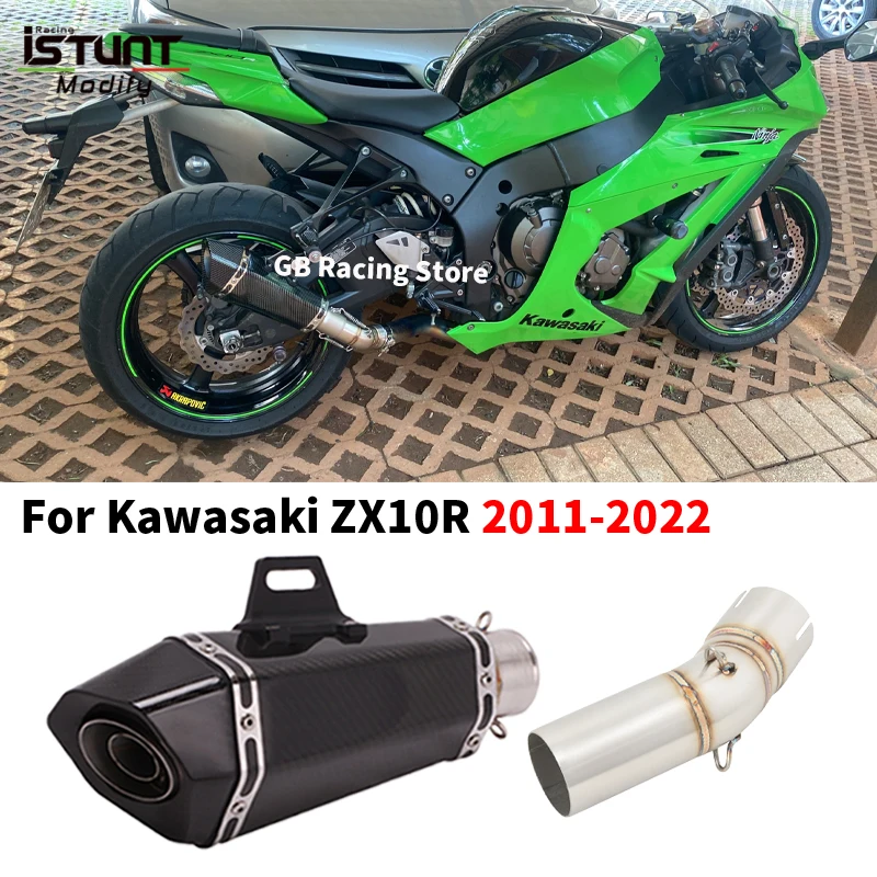 Motocyklový únik Moto Systém upravený tlmič z uhlíkových vlákien Stredné potrubie Prekĺznutie pre Kawasaki Ninja ZX10R ZX 10R 2011- 2022