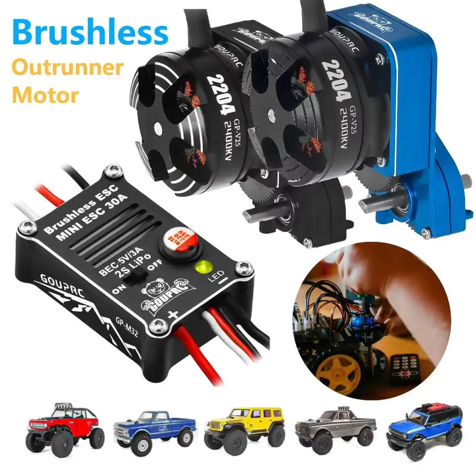 Motor bez kefy Outrunner 2204 2400kV s prevodovkou a 30A Brushless ESC pre SCX24 RC Crawler Axial 1/24 RC CAR TRACK