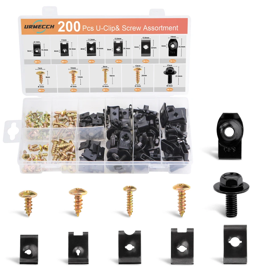 Motor pod krytom skrutky tela M6 UPE-NUT Clips Bumper Fender Fender Liner Push Drheer Panel Clips Clips 200ks CAR U-CLIP & SCRICK KIT