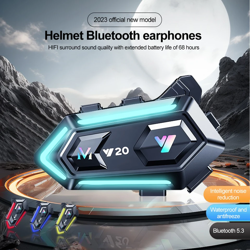 Motorcycle Bluetooth Helma Headset V5.3 RGB Farebné svetlá slúchadlá Slúchadlá Podpora slúchadiel Pripojenie 2 telefónov v rovnakom čase