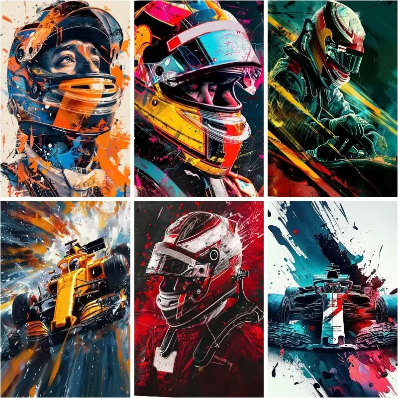 Motorsport Racer Full Drill Diamond Painting Kit, motocyklová prilba 5D Diamond Art Race Car Portrét Cross Stitch, Handwork