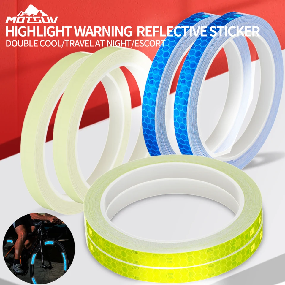 MOTSUV Bicykel kolesá Reflexné nálepky MTB Cycling Fluorescenčný odrážajte pásovú lepiacu pásku pre 1*8 m výstražnú bezpečnostnú dekoráciu