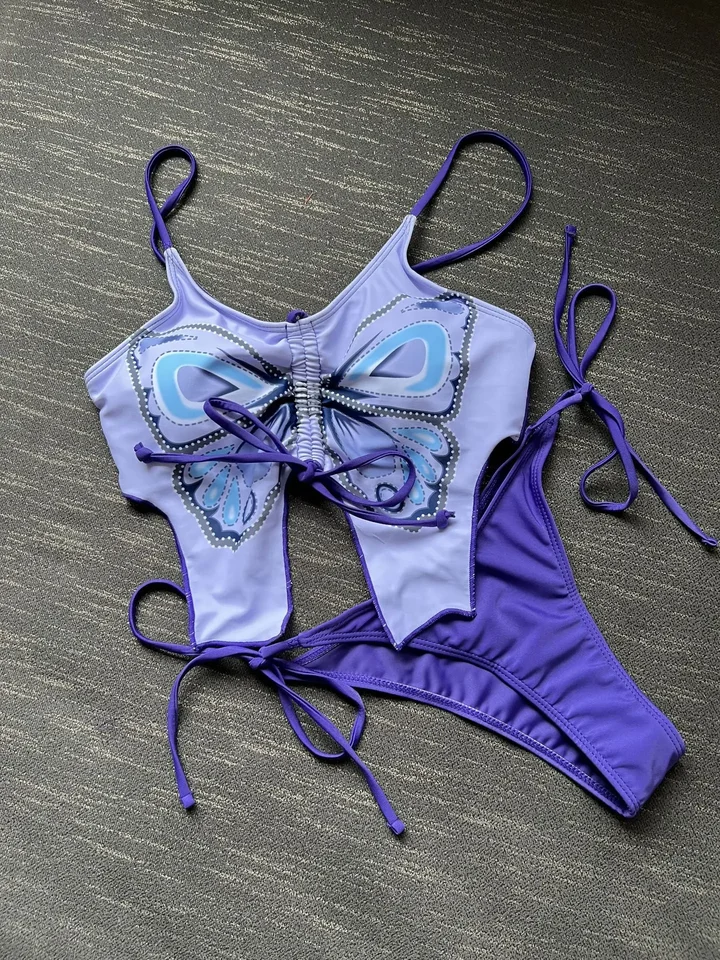 Motýfly potlačené bikiny súpravy Ženy plavky Purpurové push Up Plavecké obleky sexy plavky Dámske letné plážové oblečenie