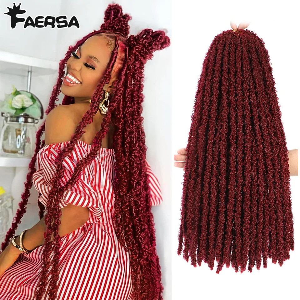 Motýľové locs háčkovacie vlasy Dreadlocks Meche Faux Locks Hankové vlasy Vlasové vrkočky Predlžovanie mäkkých zámkov kučeravé vrkočové syntetické vlasy