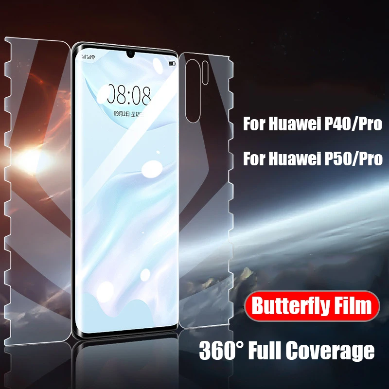 Motýľový hydrogélový film pre Huawei P50 Pro P40 P30 Pro P50e Plné pokrytie zakriveného obrazovky pre chránič Huawei P60 Pro Art Film