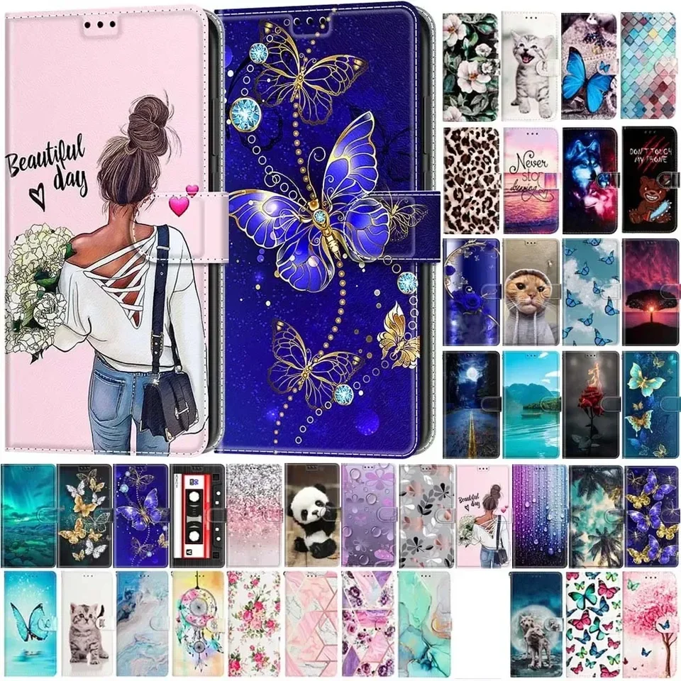 Motýľový vzor peňaženky Flip pre Samsung Galaxy A05 A05S A15 A25 A35 A55 5G Magnetický kožený telefón zadný kryt telefónu