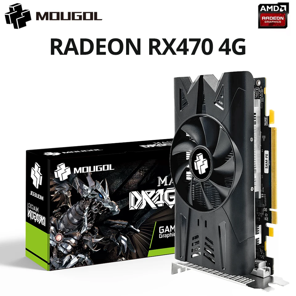 Mougol Radeon RX470 4G Grafická karta Gddr5 Pamäť AMD Gaming Card 256bit PCIe3.0x16 HDMI DVI Directx 12 Desktop Compbo Combo Combo