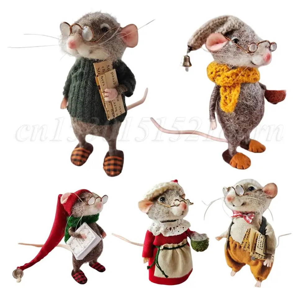Mouse Doll vianočná ihla Plstená myš remeselnícky dekorácie roztomilý ručne vyrábaný plsný myši figurína ornament ornament