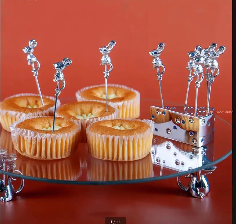 Mouse z nehrdzavejúcej ocele ovocná vidlica ovocná palica Syese Syr Organizátor Organizátor Cake dezert vidlica sada dekoratívne riadové riadky riadu riad