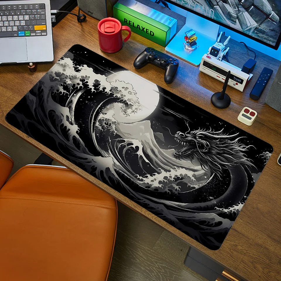 MousePad 900x400 Čierny japonský drak Veľká podložka myši xxl herné príslušenstvo myš Mouse Rat PC PC Hamer Keyboard Pad