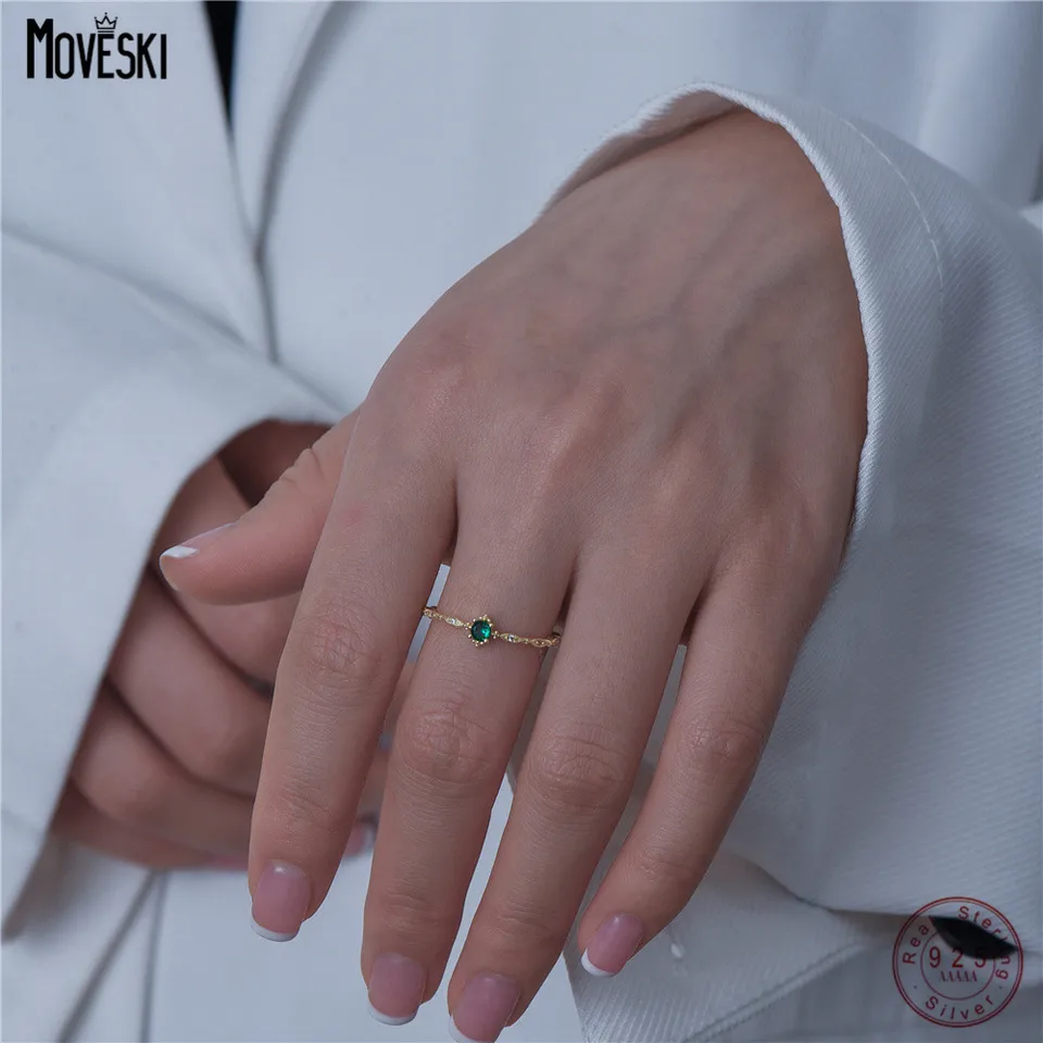Moveski Real 925 Sterling Silver Green Zirkon 14K Ring for Women Party Fine Jewelry Minimalistické príslušenstvo