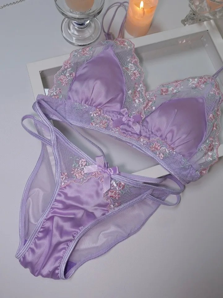 Moyisu dievčatá francúzske podprsenky tenký trojuholník pohár Purpurové vyšívacie svetlo Luxusné hodváb Sexy čistá túžba čipka spodná bielizeň