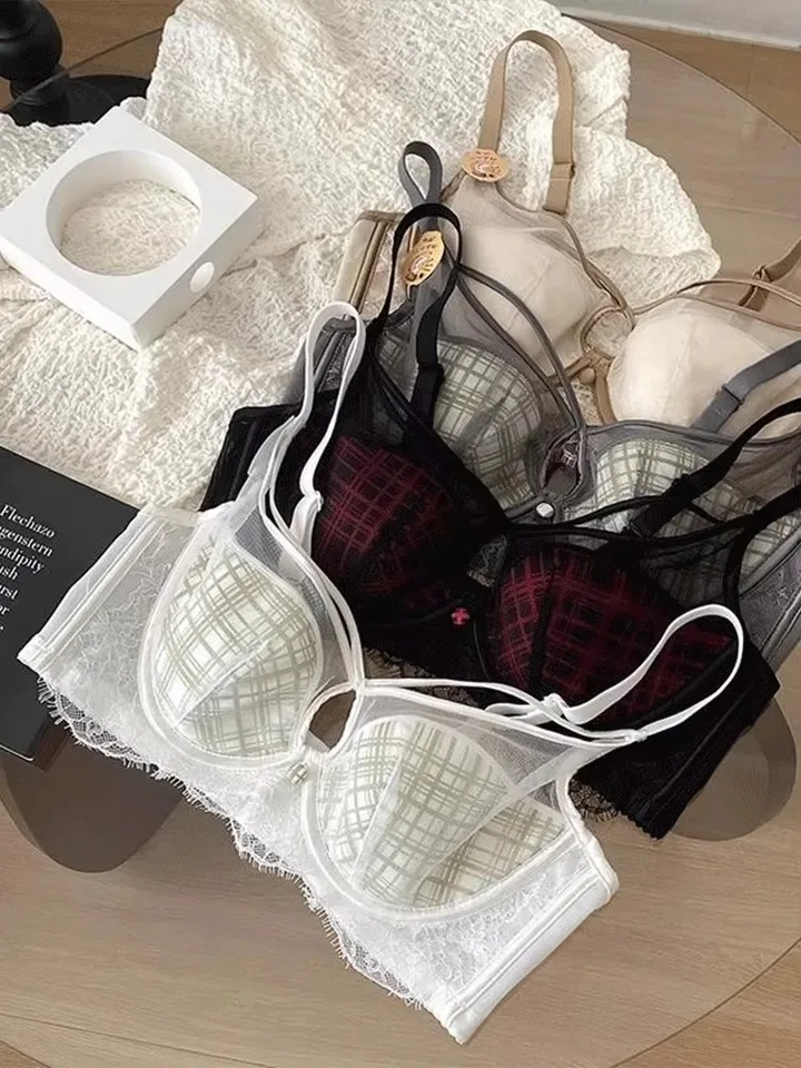 Moyisu Eu Sexy spodná bielizeň pre ženy tenké veľké prsia malé spodné drôty čipka podprsenka so zatvoreným prsným prsníkom francúzska push-up podprsenka