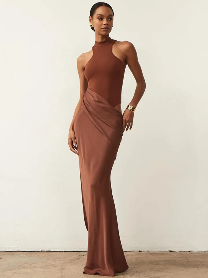 MOZISIISNE ŽENY SEXY PARTY CLUB Evening Bodycon bez rukávov dlhé šaty bez backless sol farebne elegantné letné šaty