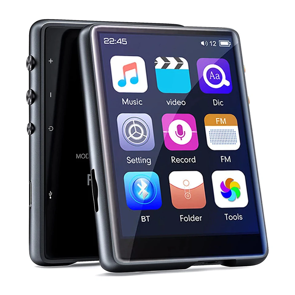 MP3 MP4 Hudobný prehrávač 2.4-palcový dotykový obrazovka Hi-Fi reproduktor Bluetooth 5.0 Multi-jazyk prenosný športový prenosný MP3