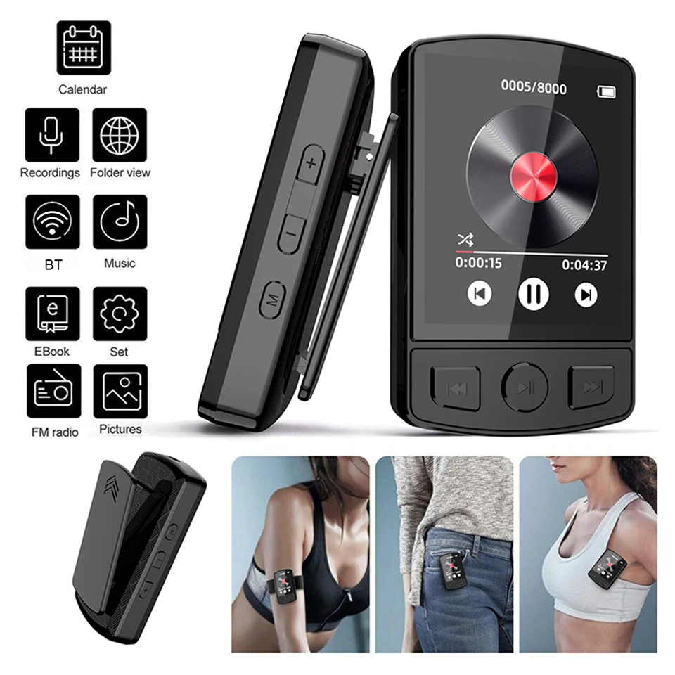 MP3 prehrávač hudba mp3 prehrávač Hifi zvuk Bluetooth kompatibilný 5.2 Mini Music Player Button 1.8inch obrazovky s elektronickou knihou FM Radio