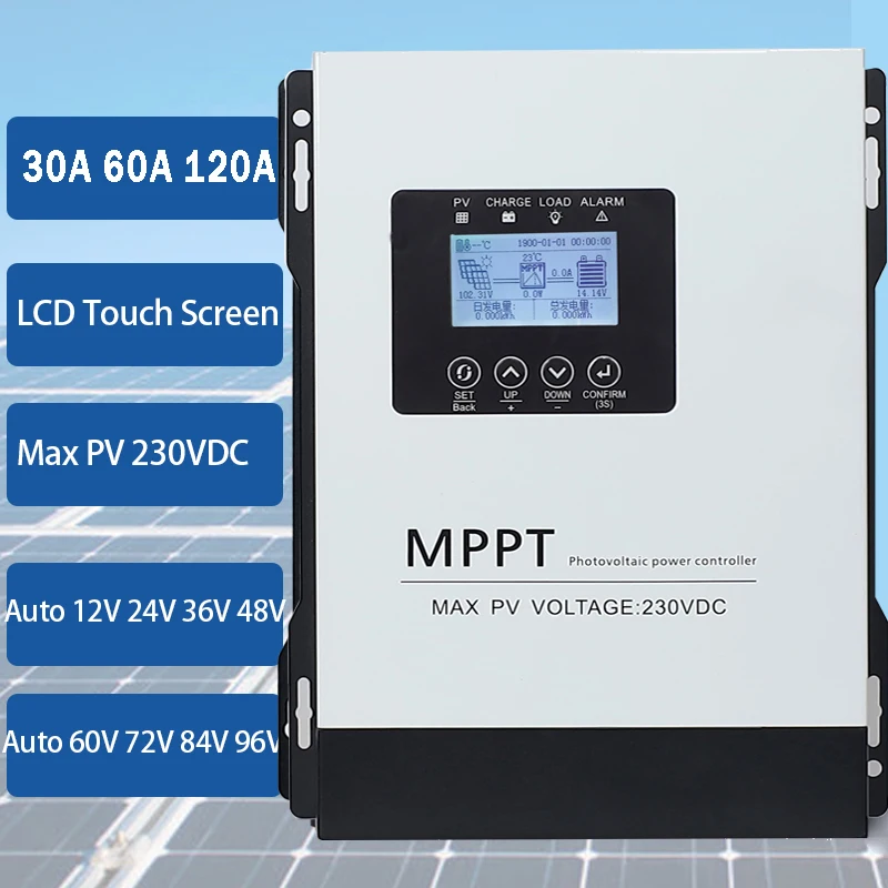 MPPT 30A 100A 120A 230VDC Solar Charge Controller s LCD displej RS485 pre 12 V 24V 48V 60V 72V 96V Home Solar System