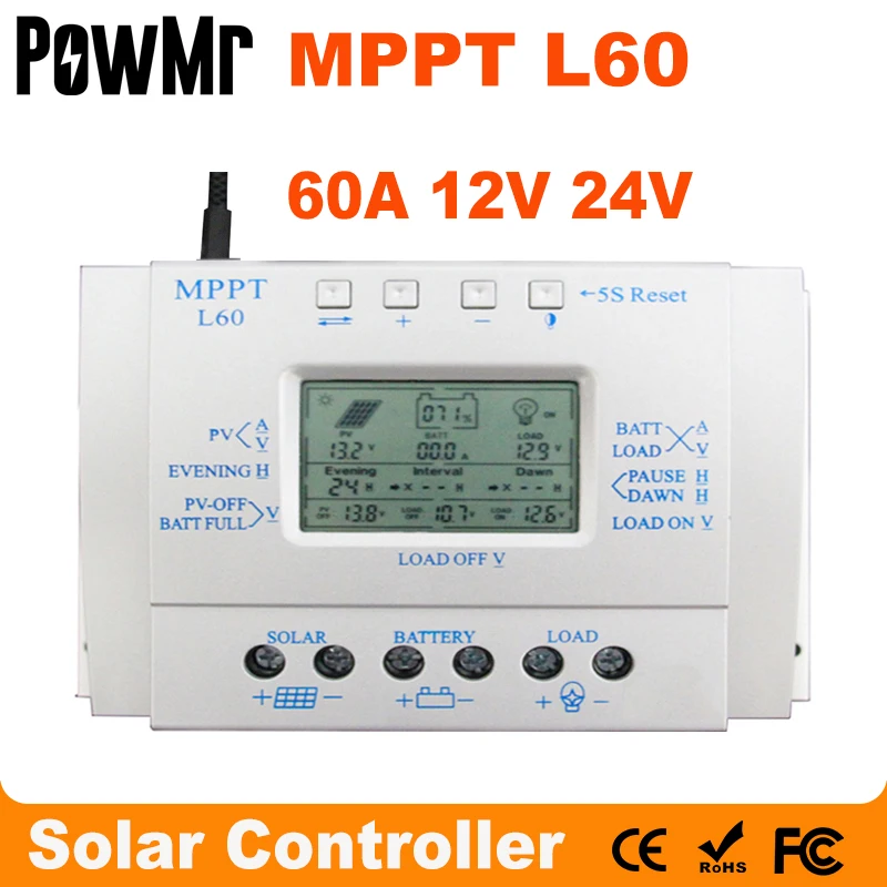 MPPT 60A Solárny regulátor LCD 12V 24V Auto s USB 5V 1500MA solárneho regulátora Vysoko účinný systém sledovania solárnych sledovaní