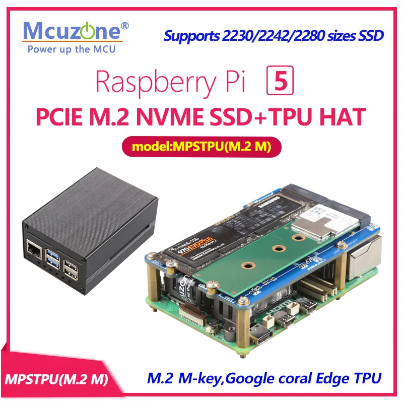MPSTPU (m.2 m) Raspberry Pi 5 PCIe M.2 NVME SSD+TPU HAT SPOLOČNOSŤ 2230/2242/2280 SSD a Google Coral Edge TPU