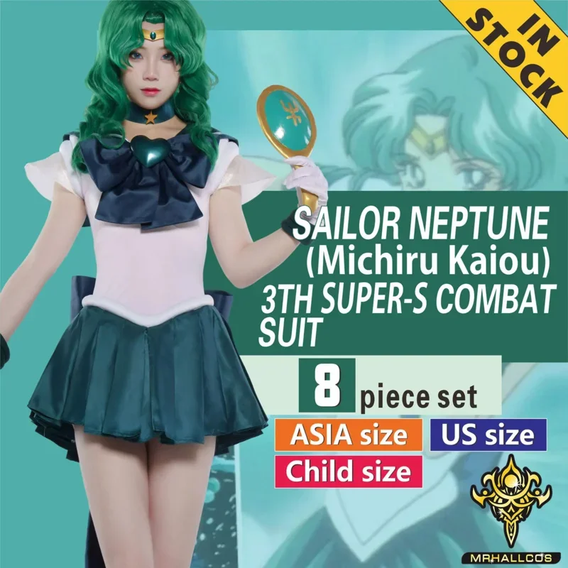 MrHallcos Anime Cosplay Sailor Neptún Michiru Kaiou Moon Supers oblečenie oblečenia kostým Halloween Party Kid Dospelé ženy plus veľkosť plus veľkosť