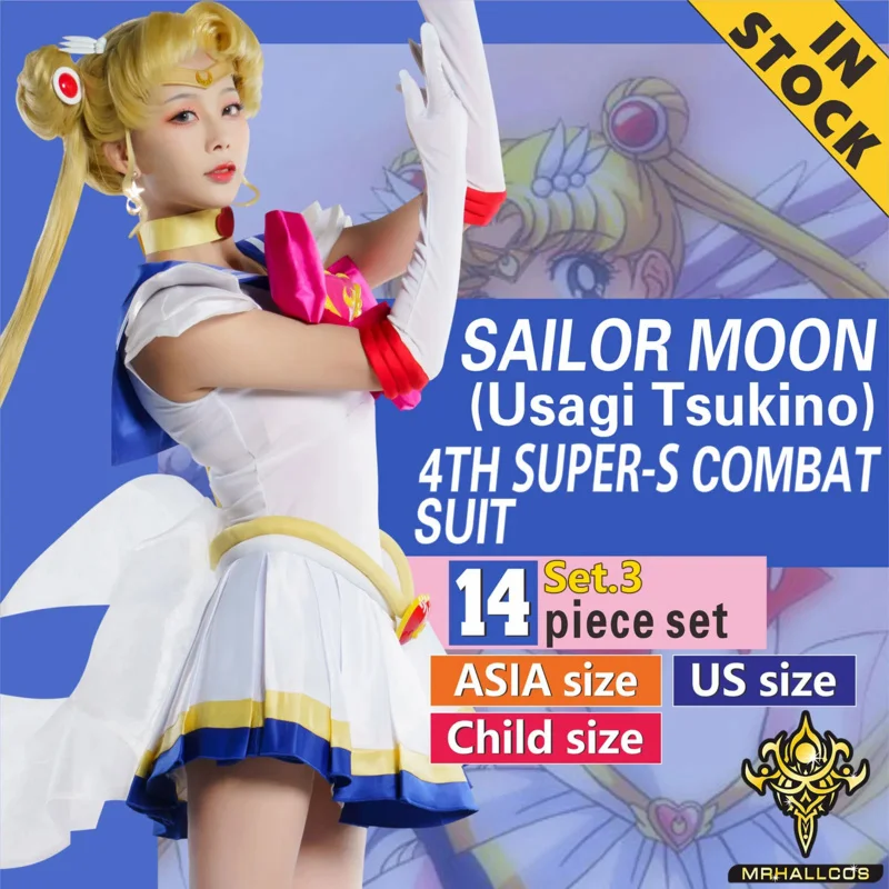 MrHallcos Anime Cosplay Sailor Usagi Tsukino Moon Supers Crystal Dress Outfits kostým Halloween Party Kid Dospelé ženy plus veľkosť plus veľkosť