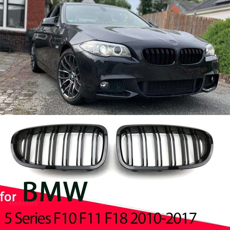 Mriežku s mriežkou auta predné obličky Glossy 2 Line Double Slat for BMW 5 Series F10 F11 F18 2010-2017 Duálne závodné mriežky preteká