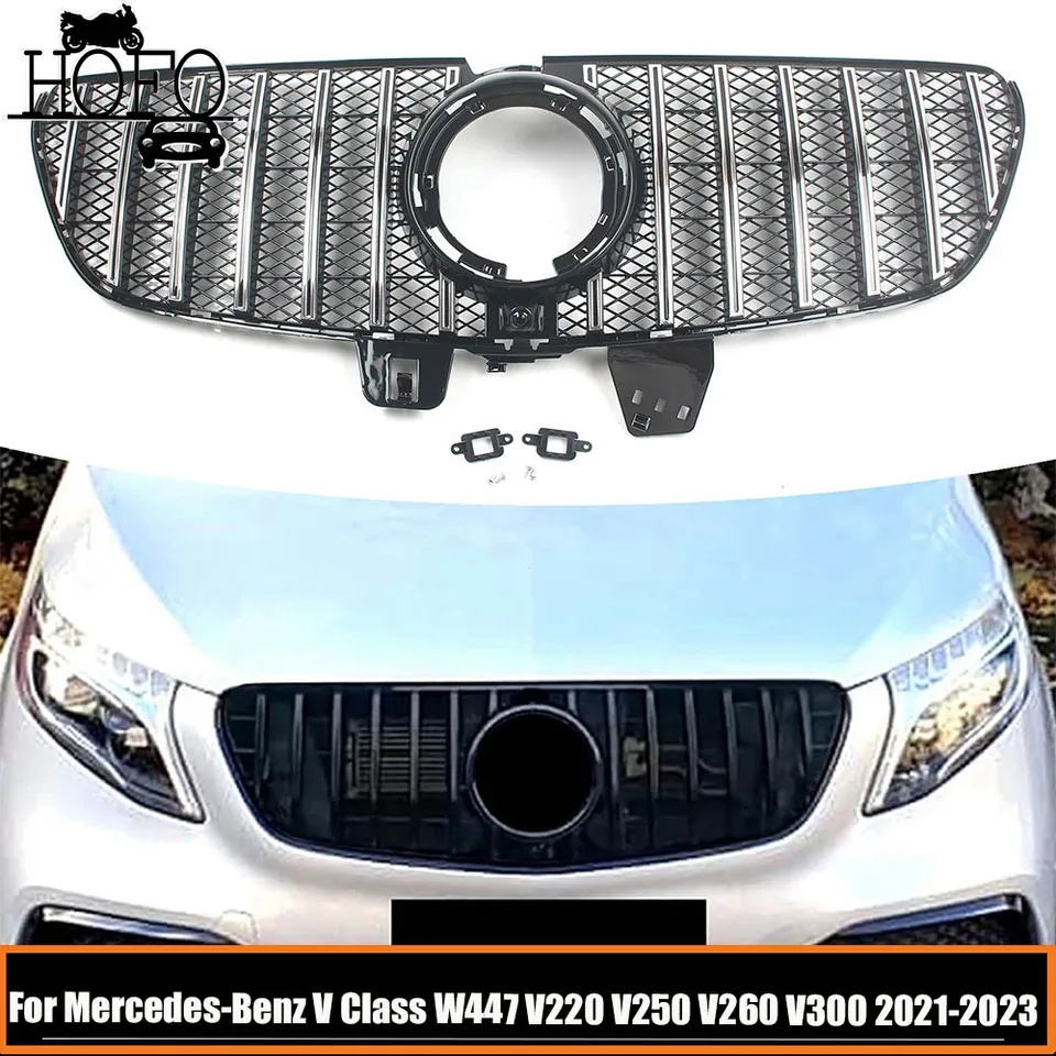 Mriežky mriežky automobilu Chrome mesh grily GT pre Mercedes-Benz v Class W447 V220 V250 V260 V300 2021-2023