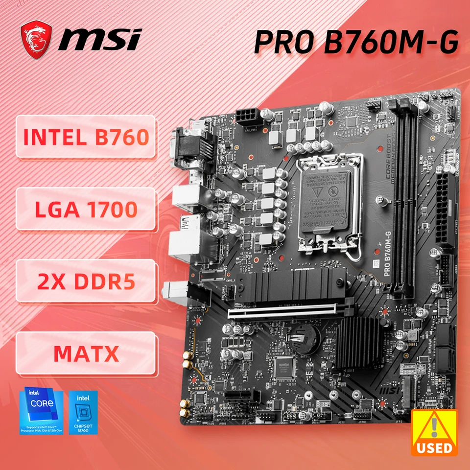 MSI Pro B760M-G Podpora základnej dosky I9-14900KF I7-12700K I5-12400F I3-12100F CPU 2XDDR5 6400MHZ 128GB LGA1700 HDMI NVME M.2 MATX