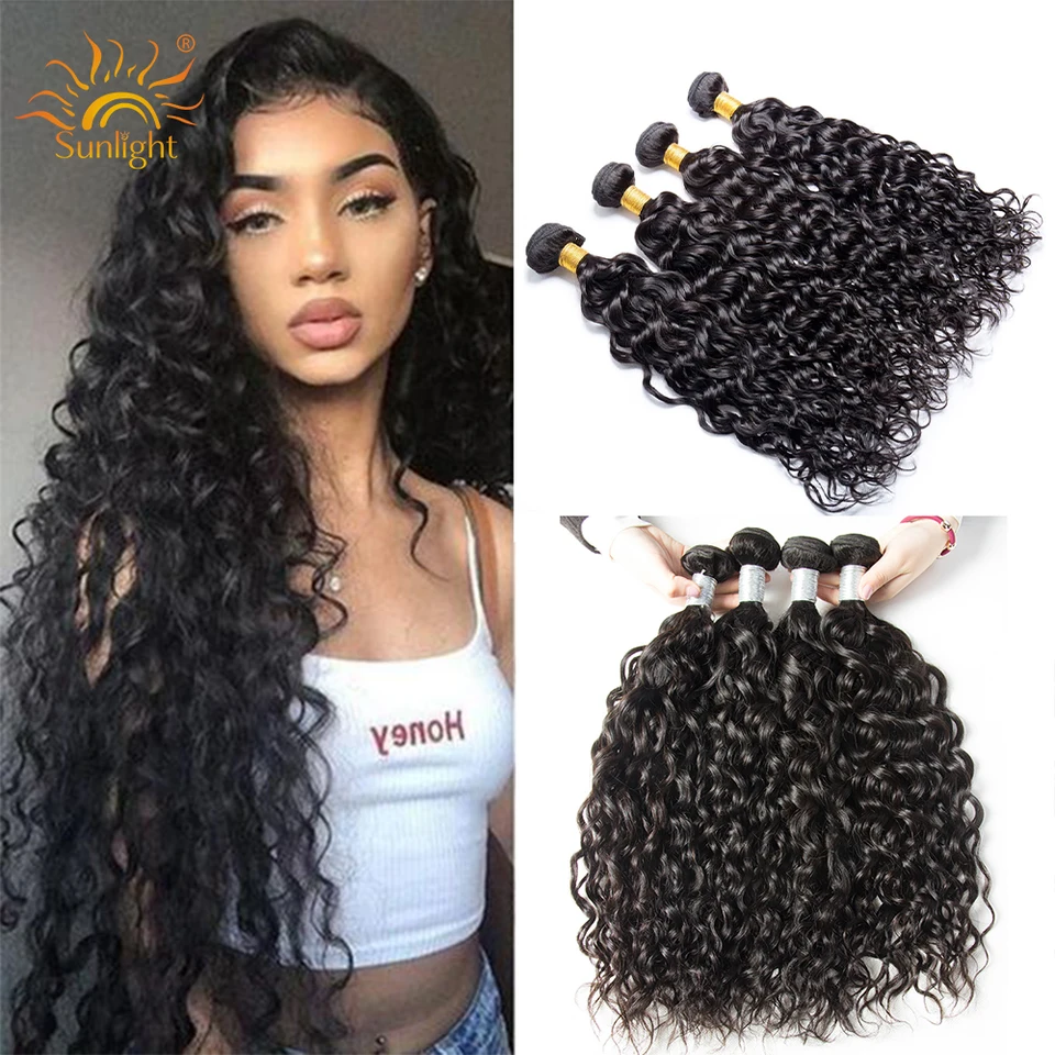 Mssunlight Water Wave Bandles Brazílske 100% ľudské vlasové zväzky panenské vlasy Parochňa 1 3 4 zväzky sa zaoberajú mokrými zvlnenými kučeravými vlasmi pre ženy