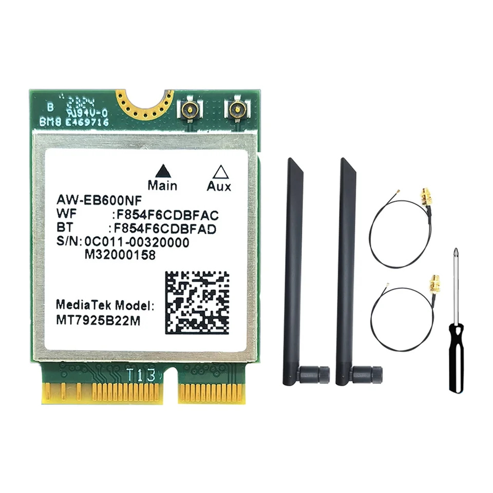 MT7925 WiFi 7 Card+2xantennas 5400 Mbps M.2 Triple Band 2,4G/5G/6G BT5.3 WiFi Card Adapter pre Win10/Win11 Linux