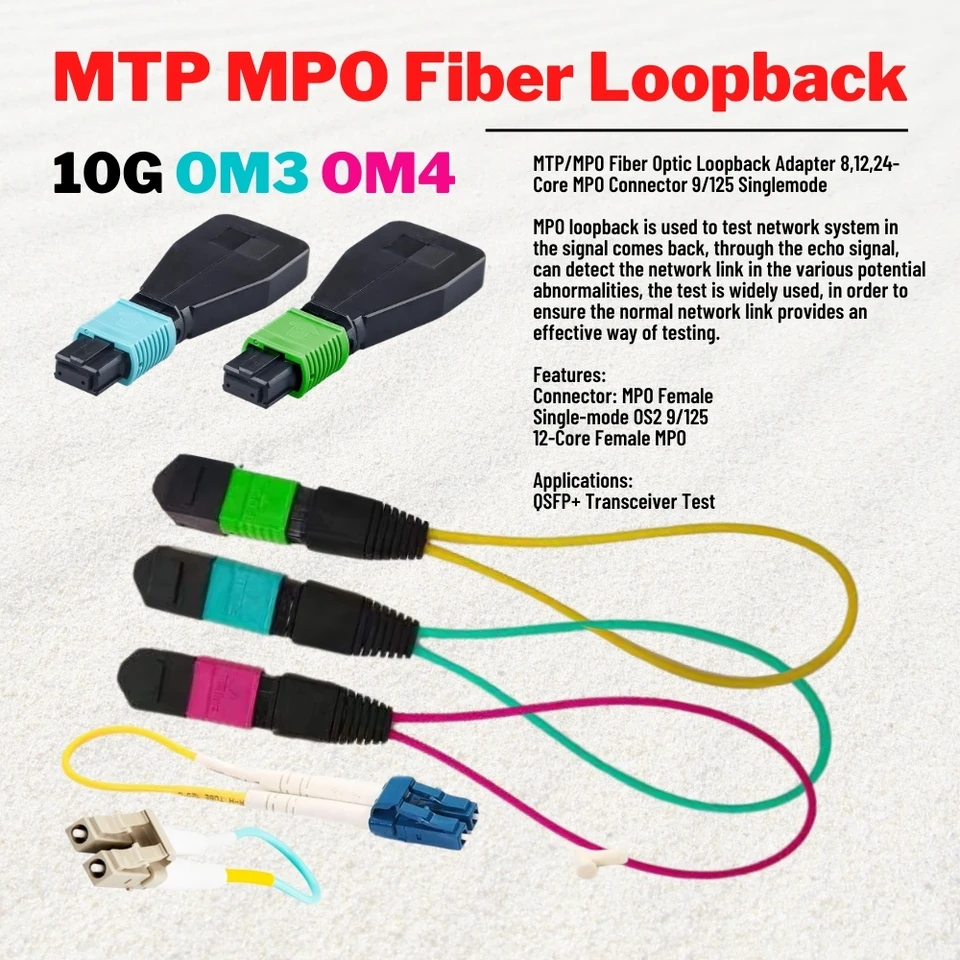 MTP MPO SM/mm Optické konektory Loopback Connector OM3 OM4 10G 40G 100G Testovací loopterový adaptér